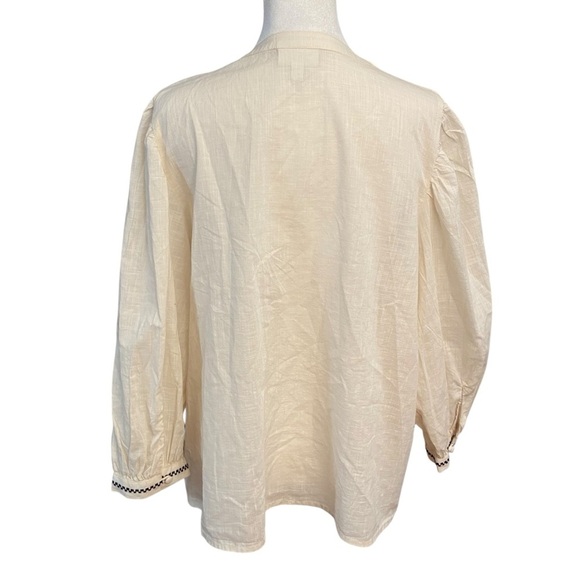 Wonderly Women's Embroidered Button Down Peasant Blouse Size XLP Cream Boho Boxy - Picture 6 of 10
